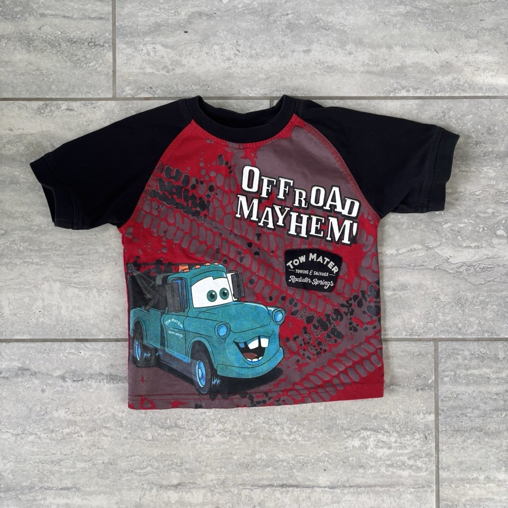 Disney‎ Pixar Cars Tow Mater Off Road Mayhem Raglan Tee Boys Red Retro Y2K 3 T